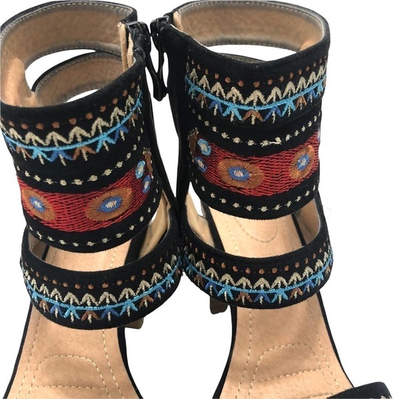Embroidered Open Toe Bohemia Stacked Heel Sandals 9.5 / 10 - Picture 9 of 14